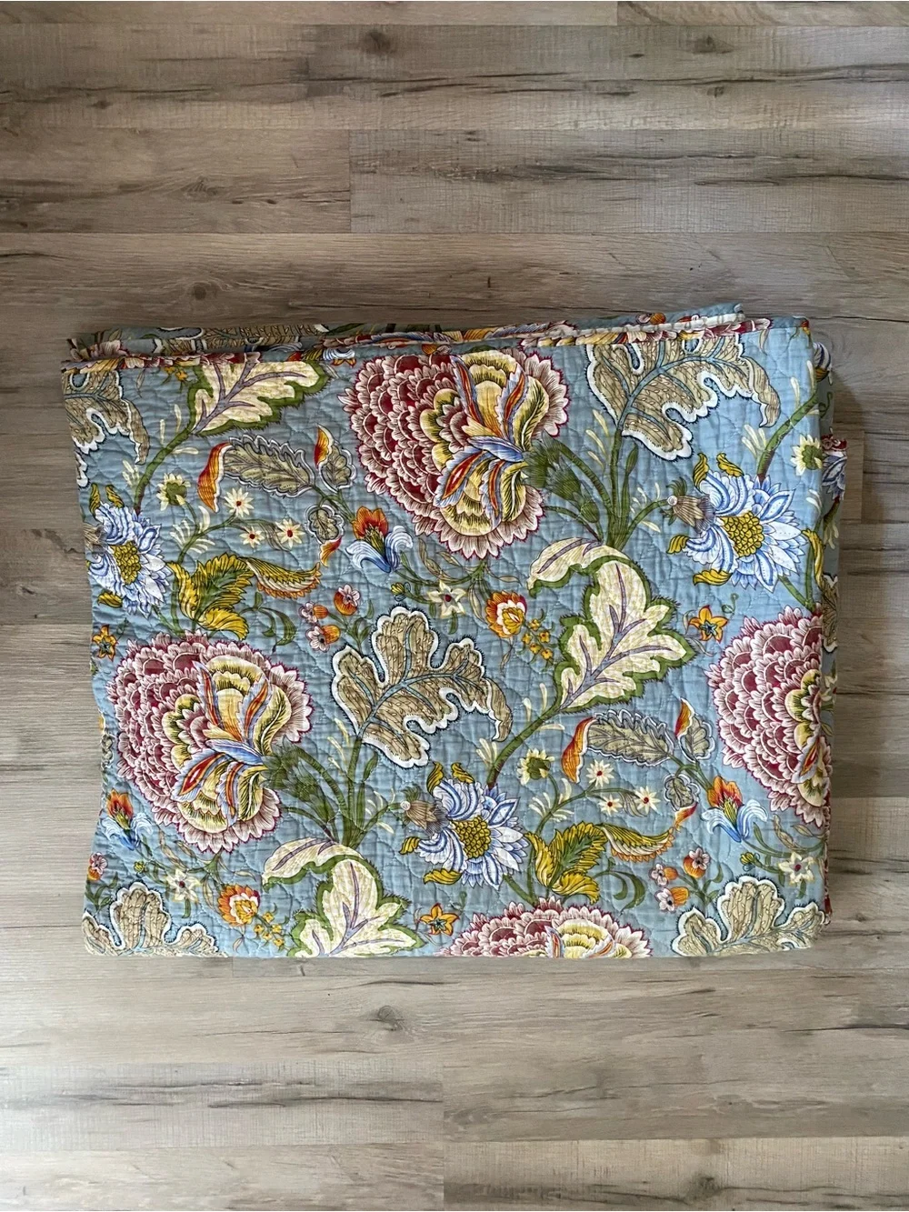 Levtex Floral Reversible King Quilt - Blue, Cream,  Green